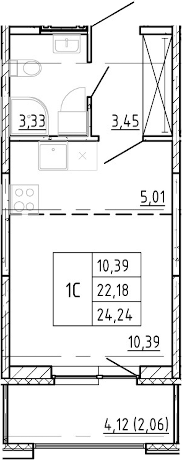 Квартира студия 22.18 м², 11/12 эт., ЖК «Полис Новоселье»